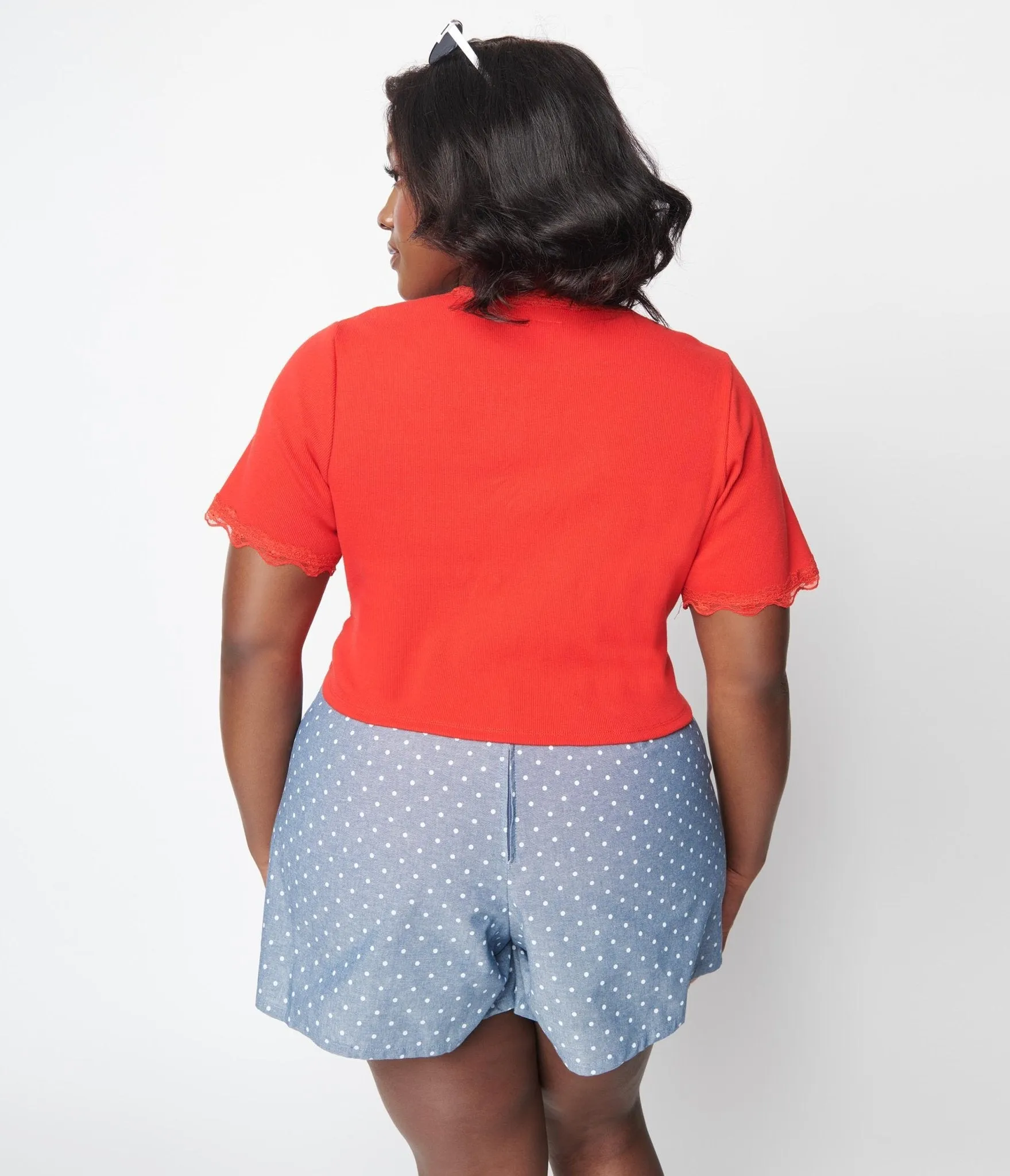 Cherry Red Scallop Lace Knit Crop Top Easy Date Night