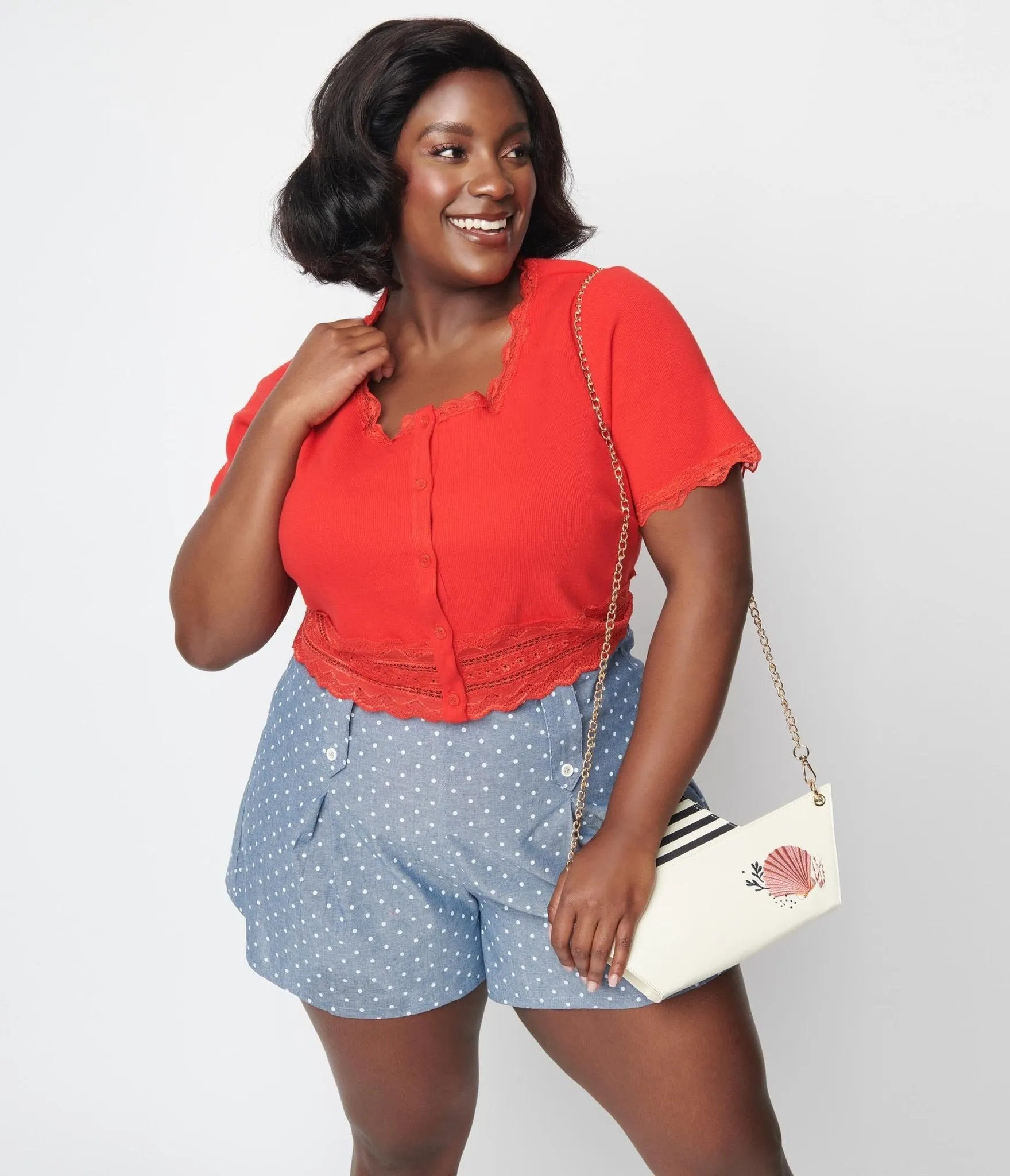 Cherry Red Scallop Lace Knit Crop Top Easy Date Night