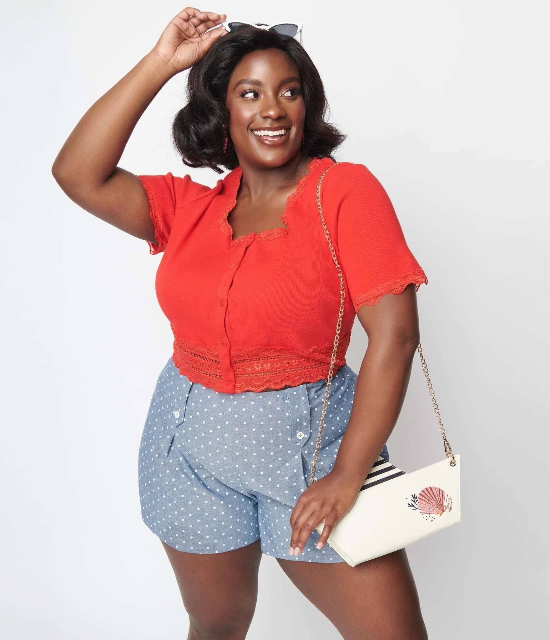 Cherry Red Scallop Lace Knit Crop Top Easy Date Night