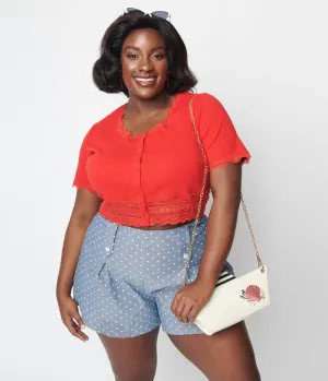 Cherry Red Scallop Lace Knit Crop Top Easy Date Night