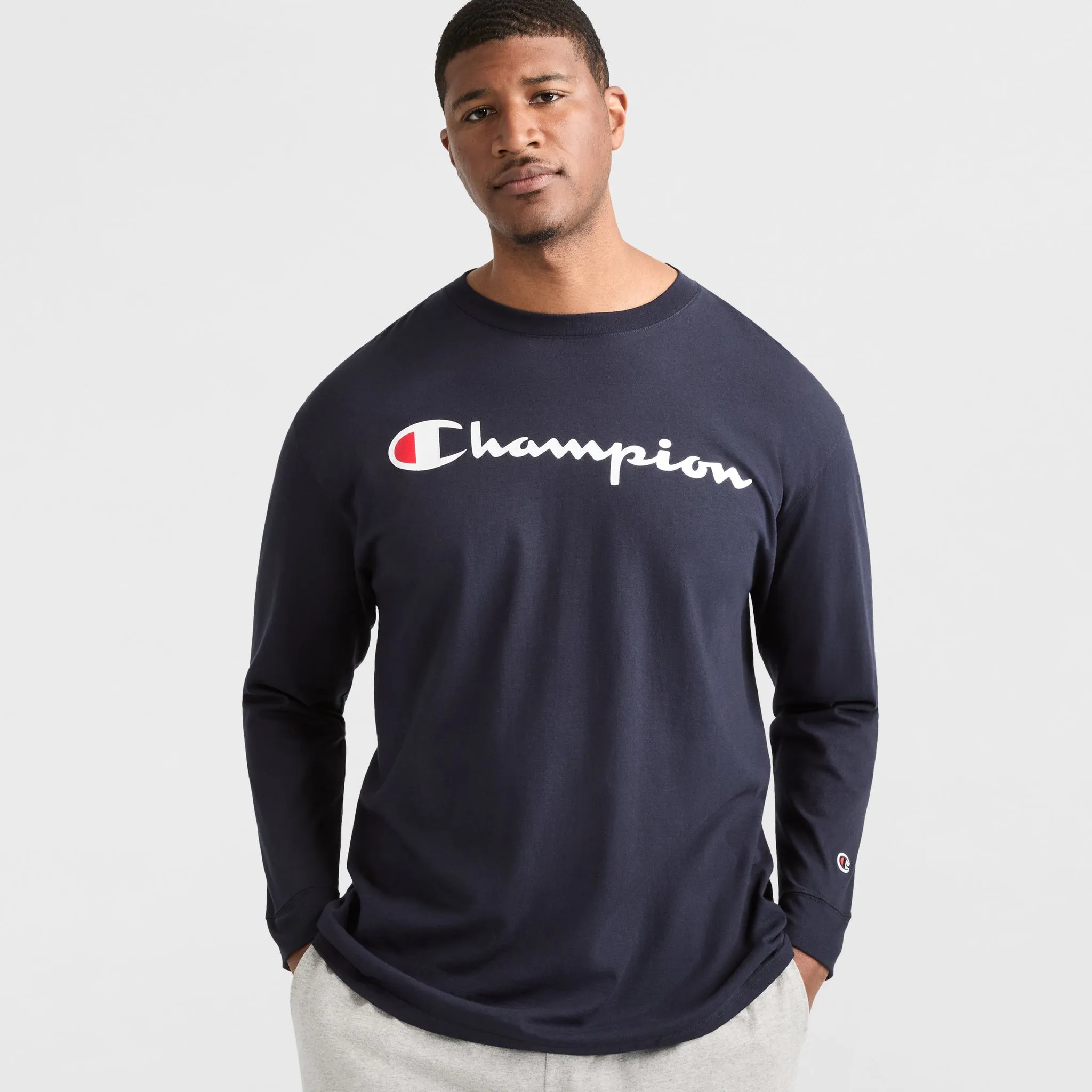 Classic Graphic Long-Sleeve T-Shirt, Script Logo - Big & Tall Urban Street Style