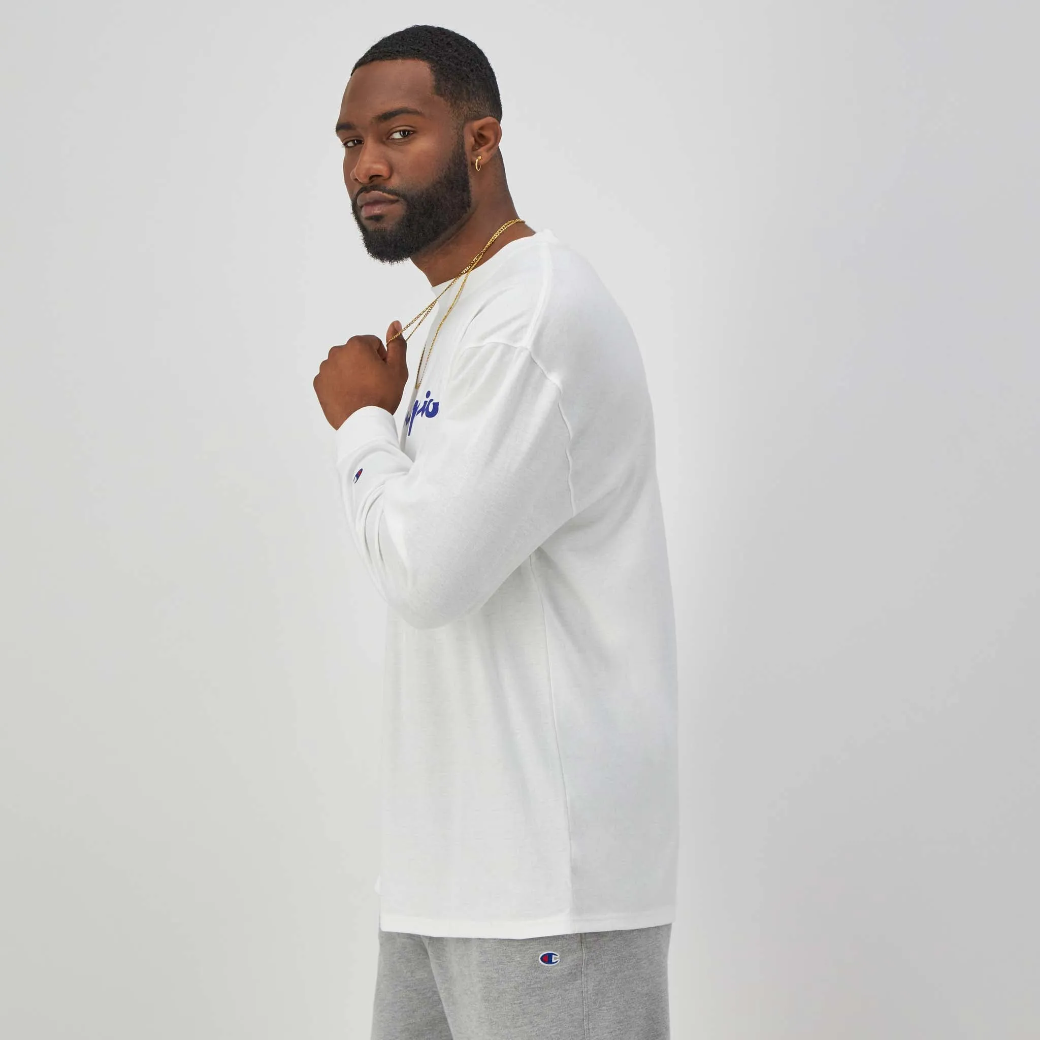 Classic Graphic Long-Sleeve T-Shirt, Script Logo - Big & Tall Urban Street Style