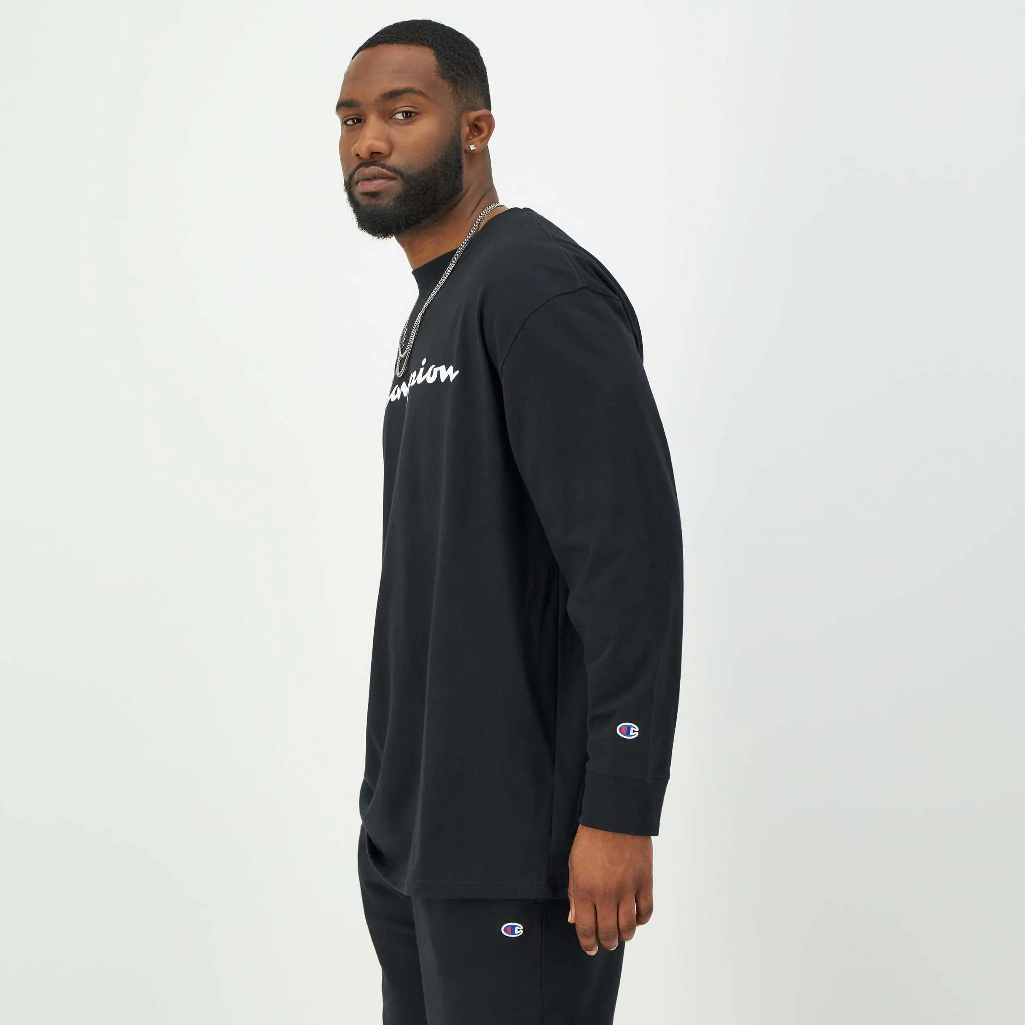 Classic Graphic Long-Sleeve T-Shirt, Script Logo - Big & Tall Urban Street Style
