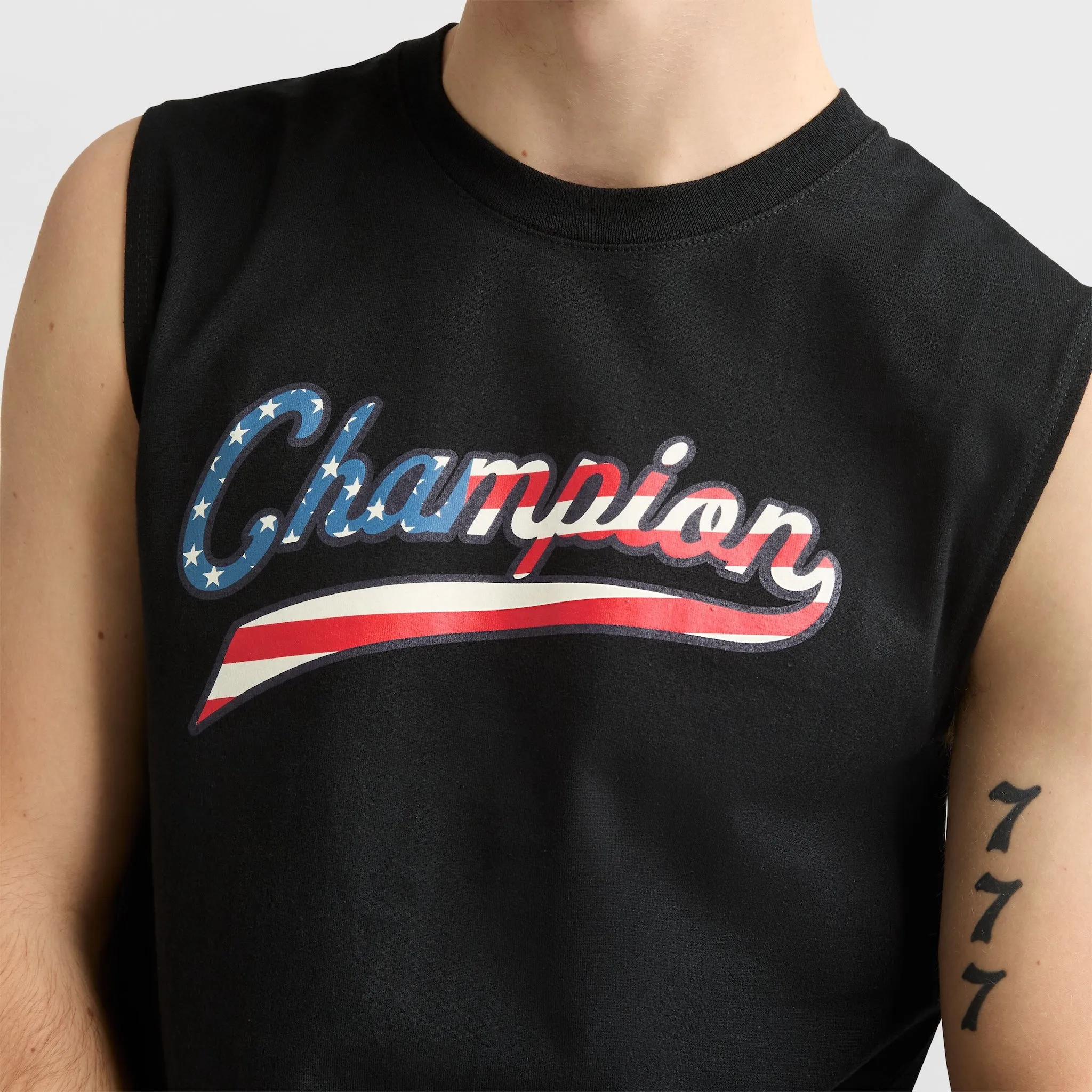 Classic Graphic Muscle Tank, USA Flag Script Urban Street Style