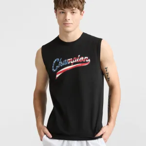 Classic Graphic Muscle Tank, USA Flag Script Urban Street Style