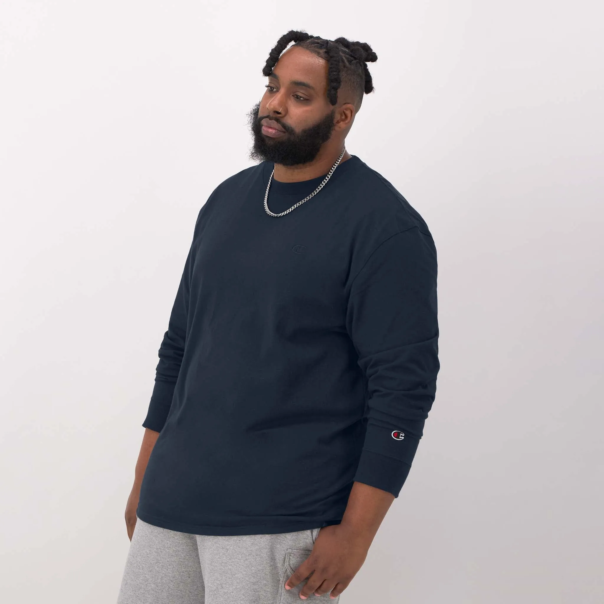 Classic Long-Sleeve T-Shirt, Embroidered C Logo - Big & Tall Urban Street Style