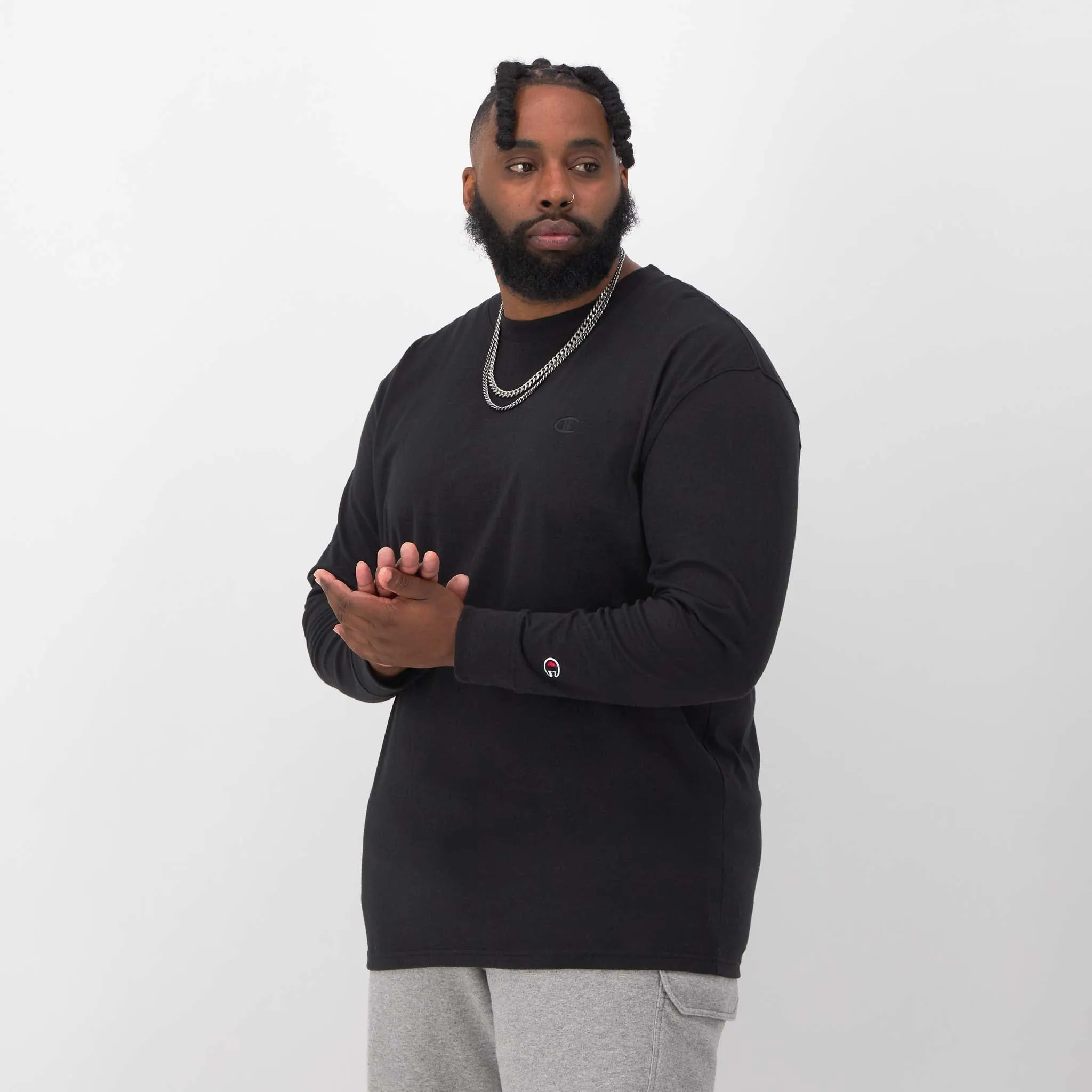 Classic Long-Sleeve T-Shirt, Embroidered C Logo - Big & Tall Urban Street Style