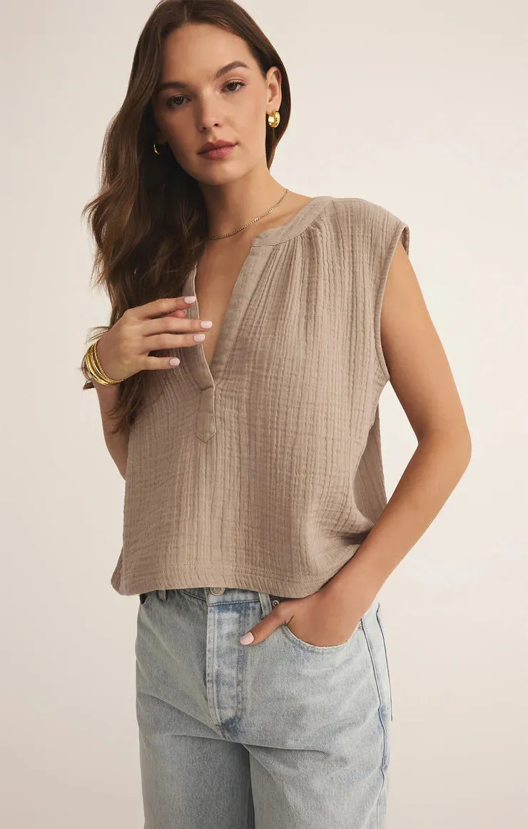 Cliffside V-Neck Airy Gauze Top Summer Festival Tee