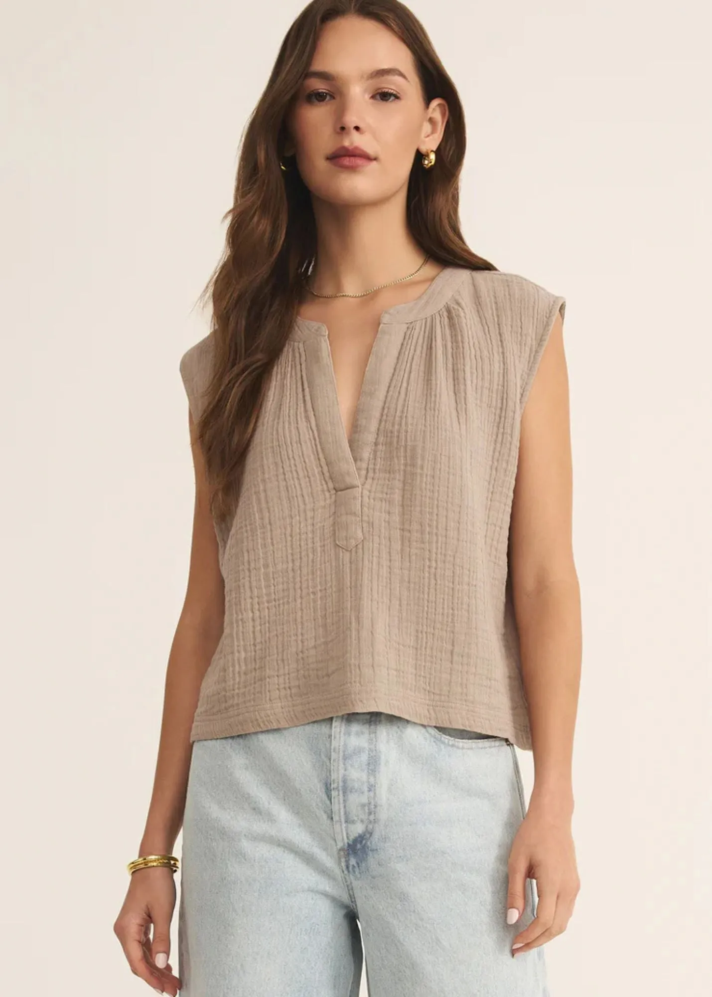 Cliffside V-Neck Airy Gauze Top Summer Festival Tee