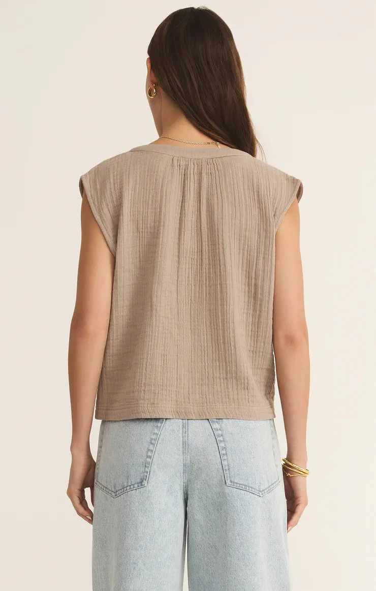 Cliffside V-Neck Airy Gauze Top Summer Festival Tee