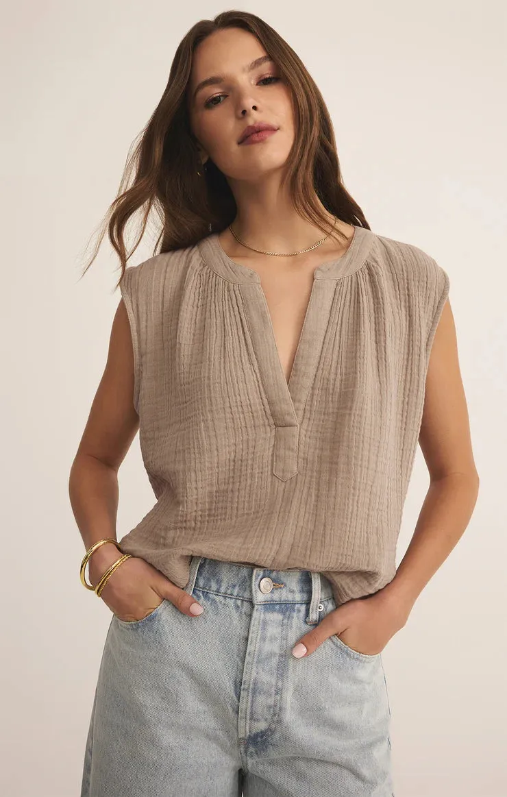 Cliffside V-Neck Airy Gauze Top Summer Festival Tee