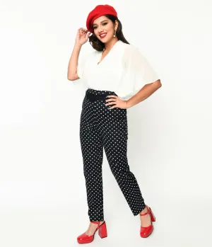 Collectif Black & White Polka Dot Belted Thea Pants Comfortable Travel Wear