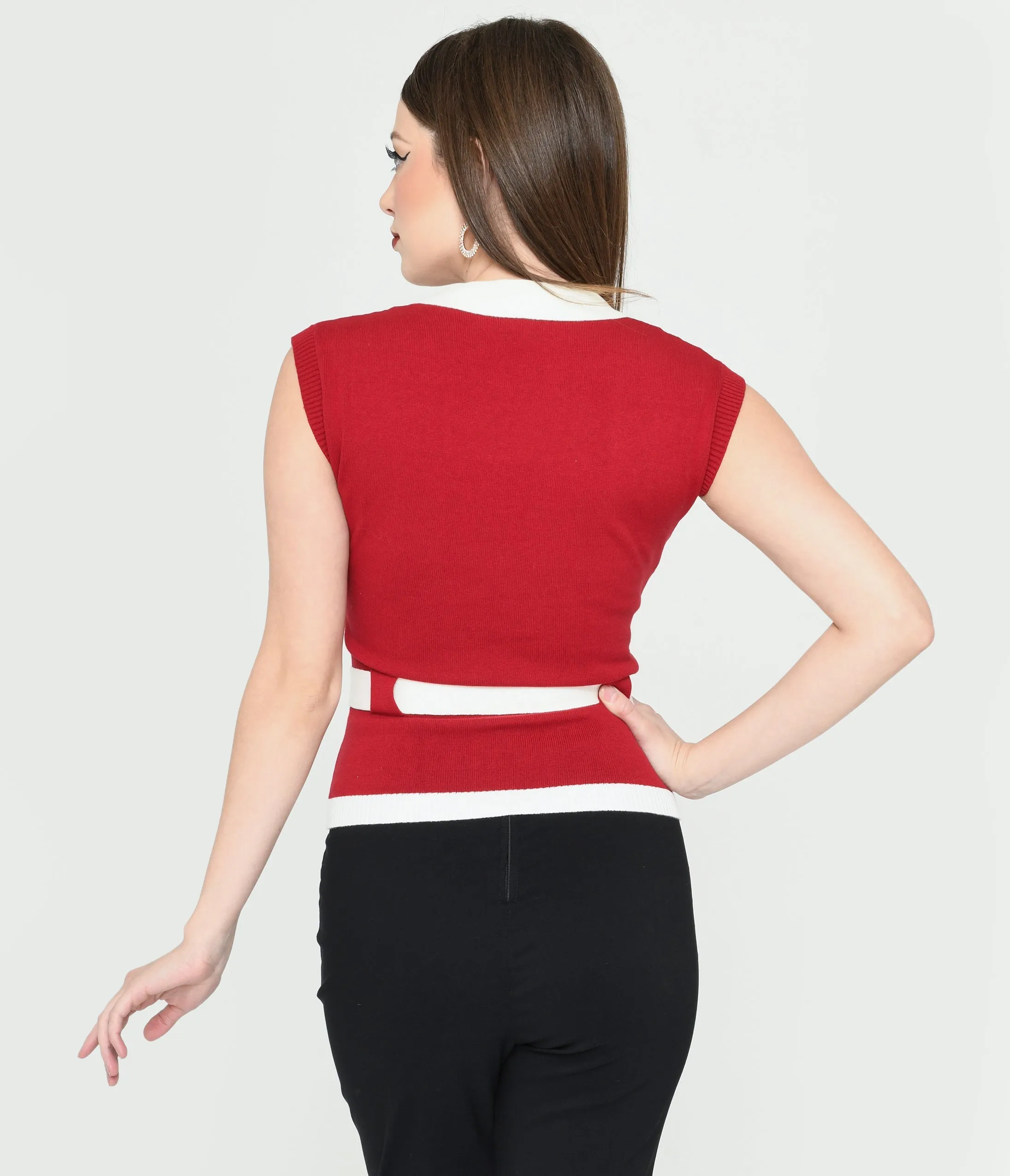 Collectif Burgundy & White Belted Norma Knit Top Easy Date Night