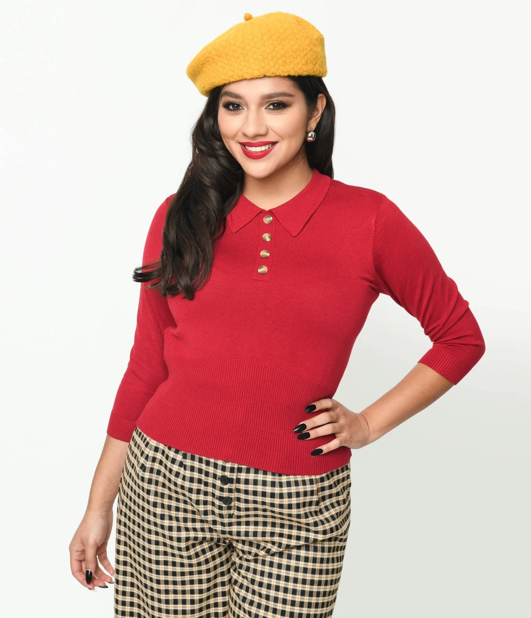 Collectif Burgundy Maya Polo Top Easy Date Night