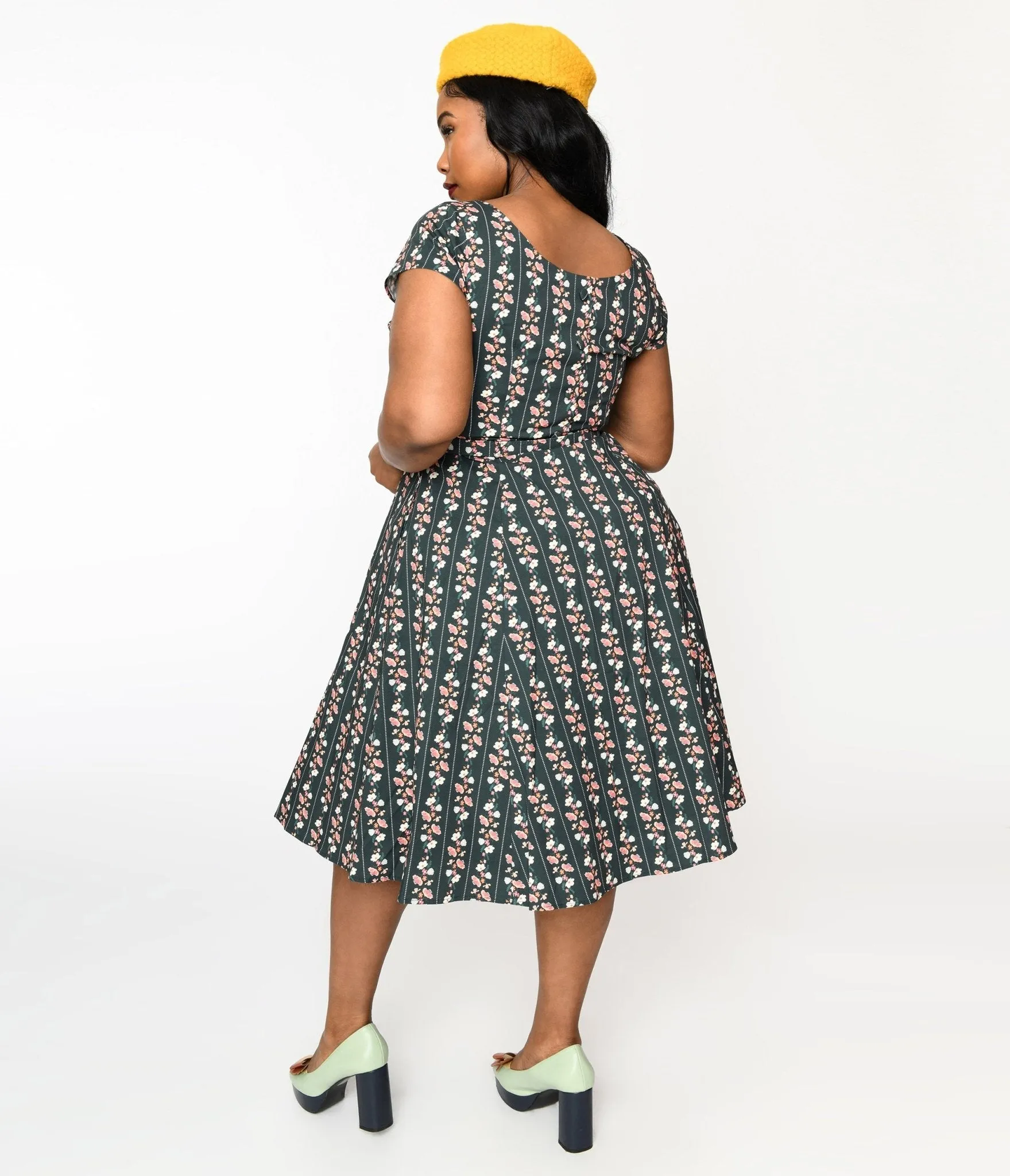 Collectif Green Wallflower Striped Swing Dress Casual Everyday Look