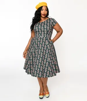 Collectif Green Wallflower Striped Swing Dress Casual Everyday Look
