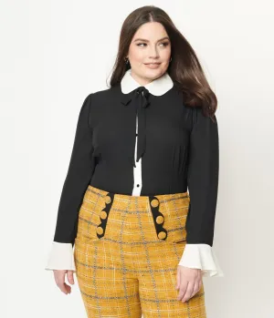 Collectif Plus Size Black & White Collar Prudence Blouse Easy Date Night