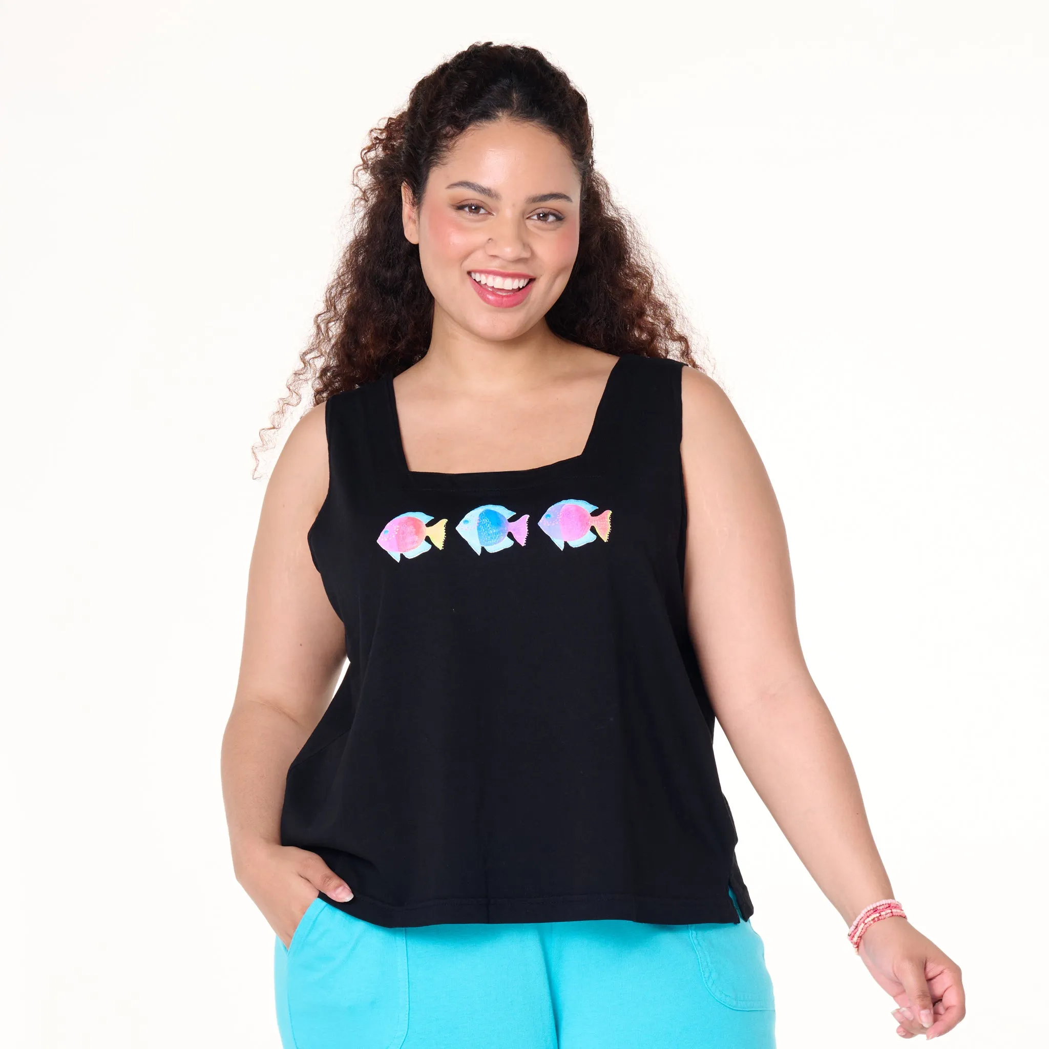 Colorful Fish Boxy Tank | Plus Size Weekend Relaxed Look