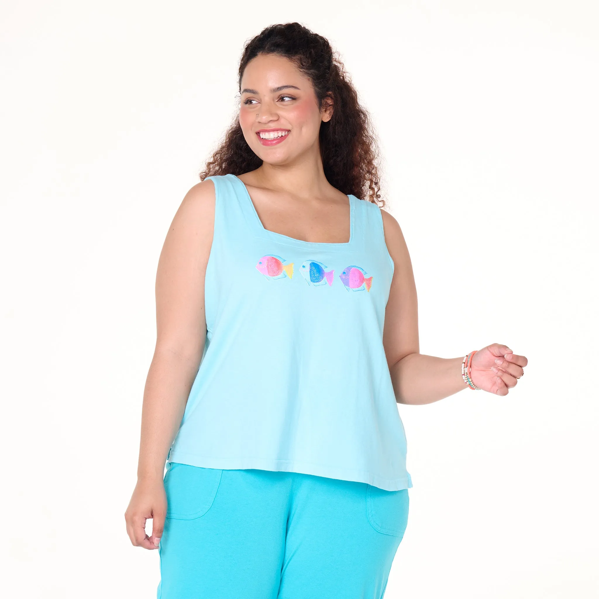 Colorful Fish Boxy Tank | Plus Size Weekend Relaxed Look