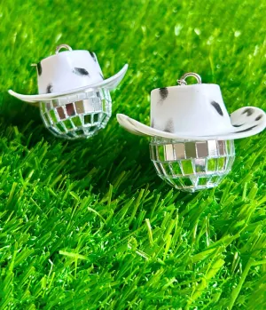 Cow Print Cowboy Hat Disco Ball Earrings Everyday Chic
