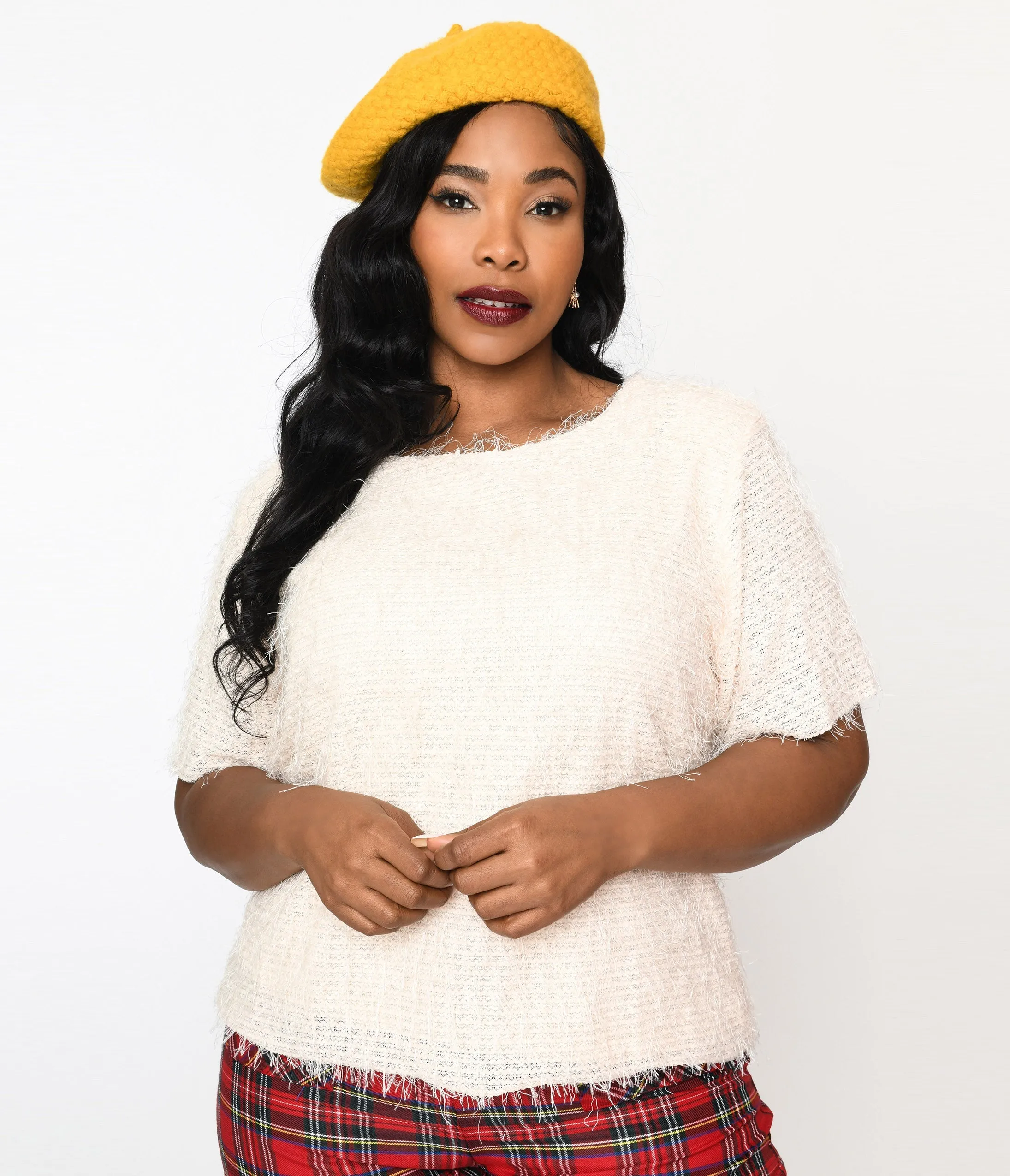 Cream Distressed Knit Top Easy Date Night
