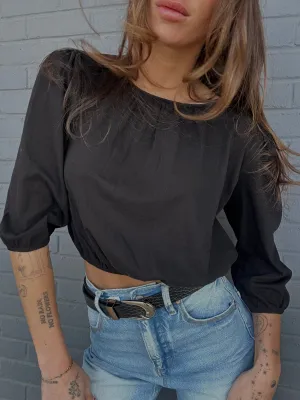 Cropped Shirred 3/4 Top Everyday Casual Look