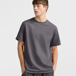 Curved Hem Slub T-Shirt, Embroidered Script Urban Street Style