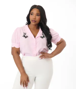 Disney Bambi Collection by Smak Parlour Plus Size Pink Gingham & Embroidered Flower Puff Sleeve Top Easy Date Night