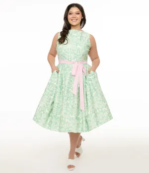 Disney Bambi Collection by Unique Vintage Plus Size Green Forest Friends & Pink Gingham Sleeveless Swing Dress Casual Everyday Look