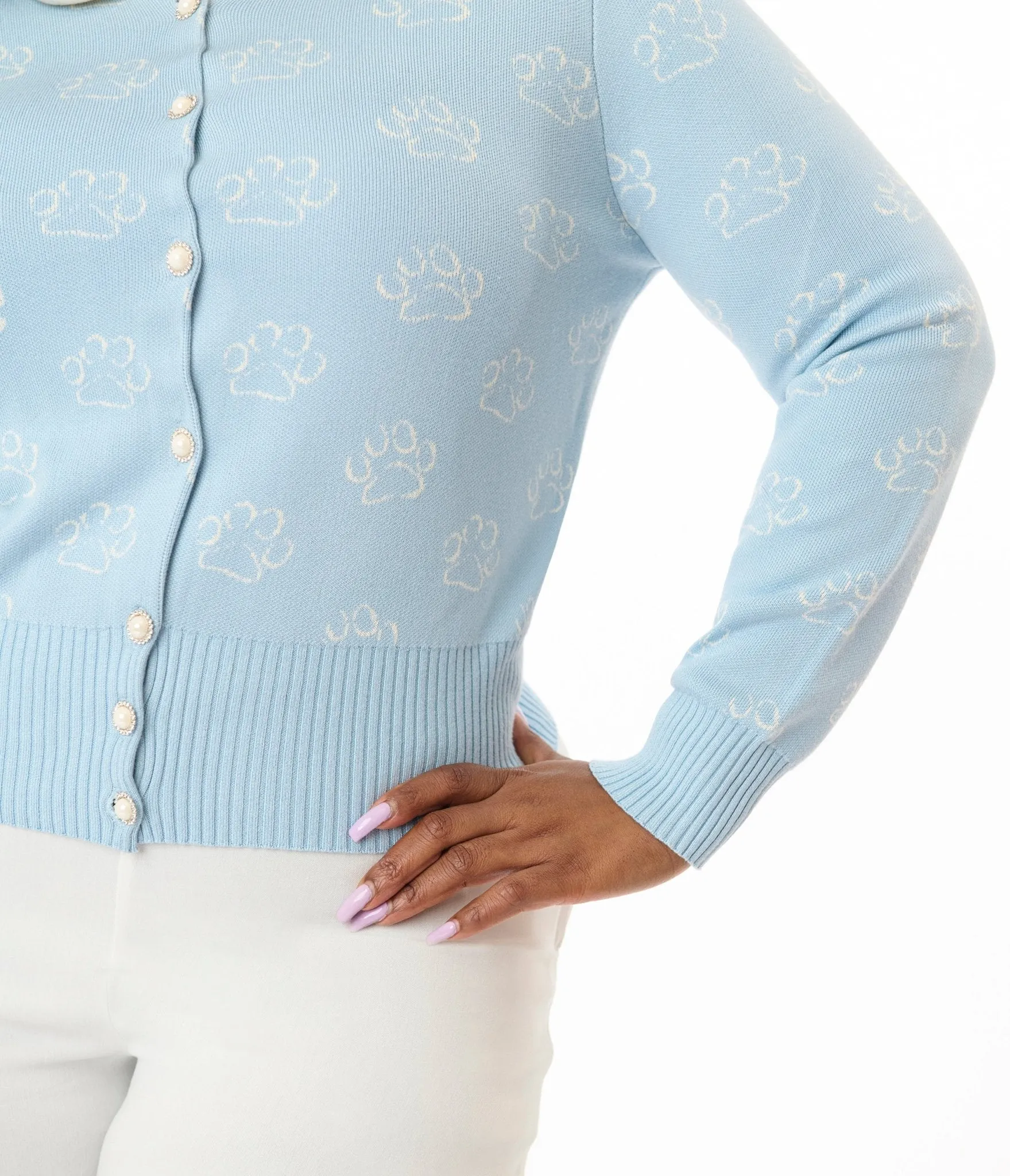 Disney Cats & Dogs Collection by Unique Vintage Plus Size Blue & Cream Paw Print Cardigan Easy Date Night