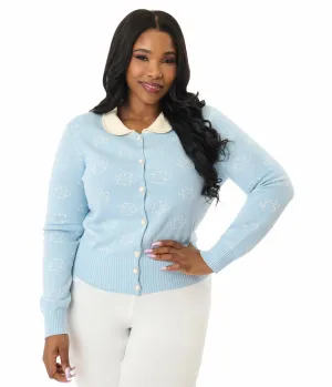 Disney Cats & Dogs Collection by Unique Vintage Plus Size Blue & Cream Paw Print Cardigan Easy Date Night