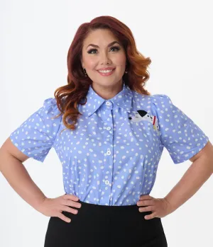 Disney Cats & Dogs Collection by Unique Vintage Plus Size Blue & White Polka Dot Pongo Top Easy Date Night