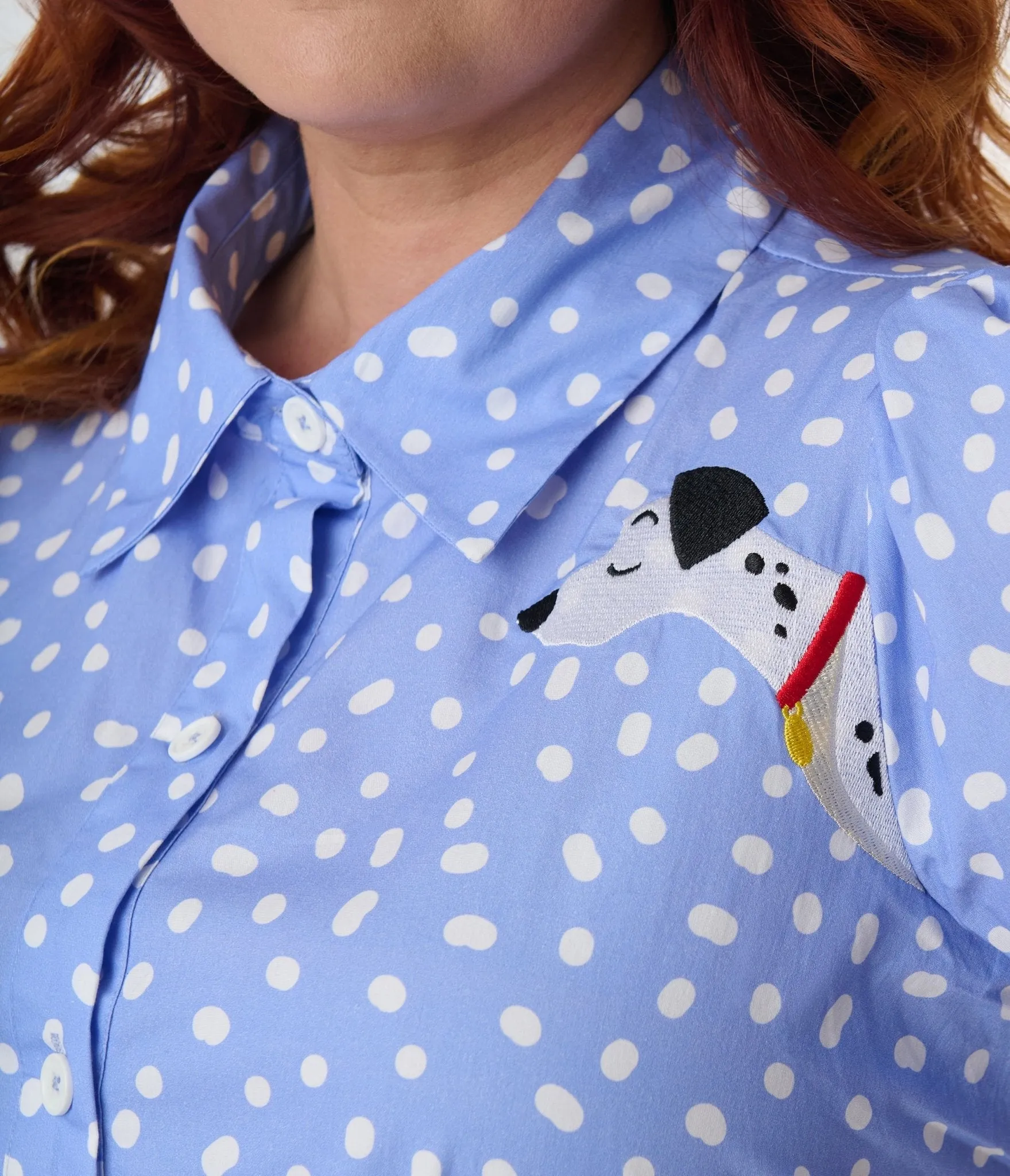 Disney Cats & Dogs Collection by Unique Vintage Plus Size Blue & White Polka Dot Pongo Top Easy Date Night