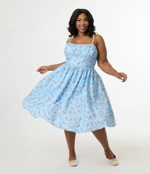Disney Cats & Dogs Collection by Unique Vintage Plus Size Blue Aristocats Print Cotton Swing Dress Casual Everyday Look