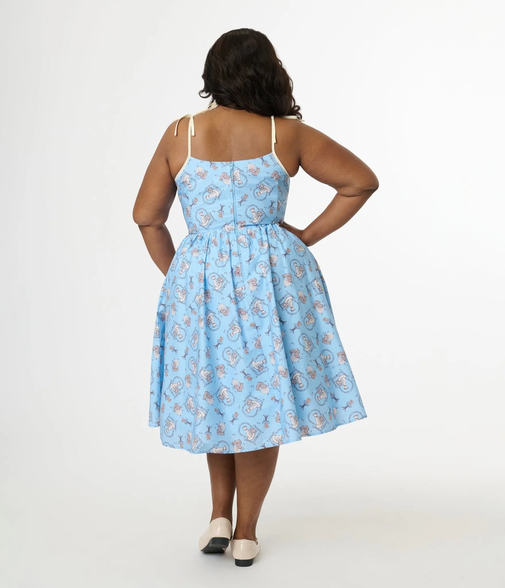 Disney Cats & Dogs Collection by Unique Vintage Plus Size Blue Aristocats Print Cotton Swing Dress Casual Everyday Look