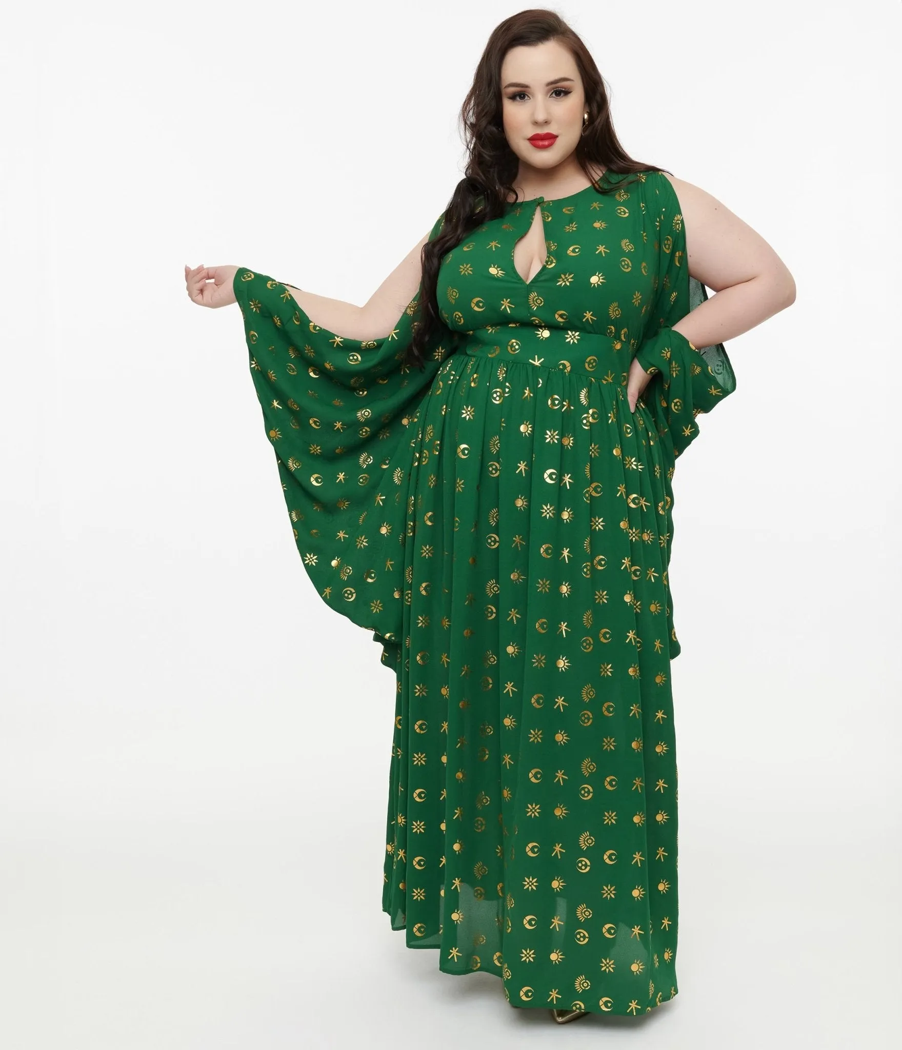 Disney Hocus Pocus Collection by Unique Vintage Plus Size Green & Gold Moon Print Caftan Casual Everyday Look