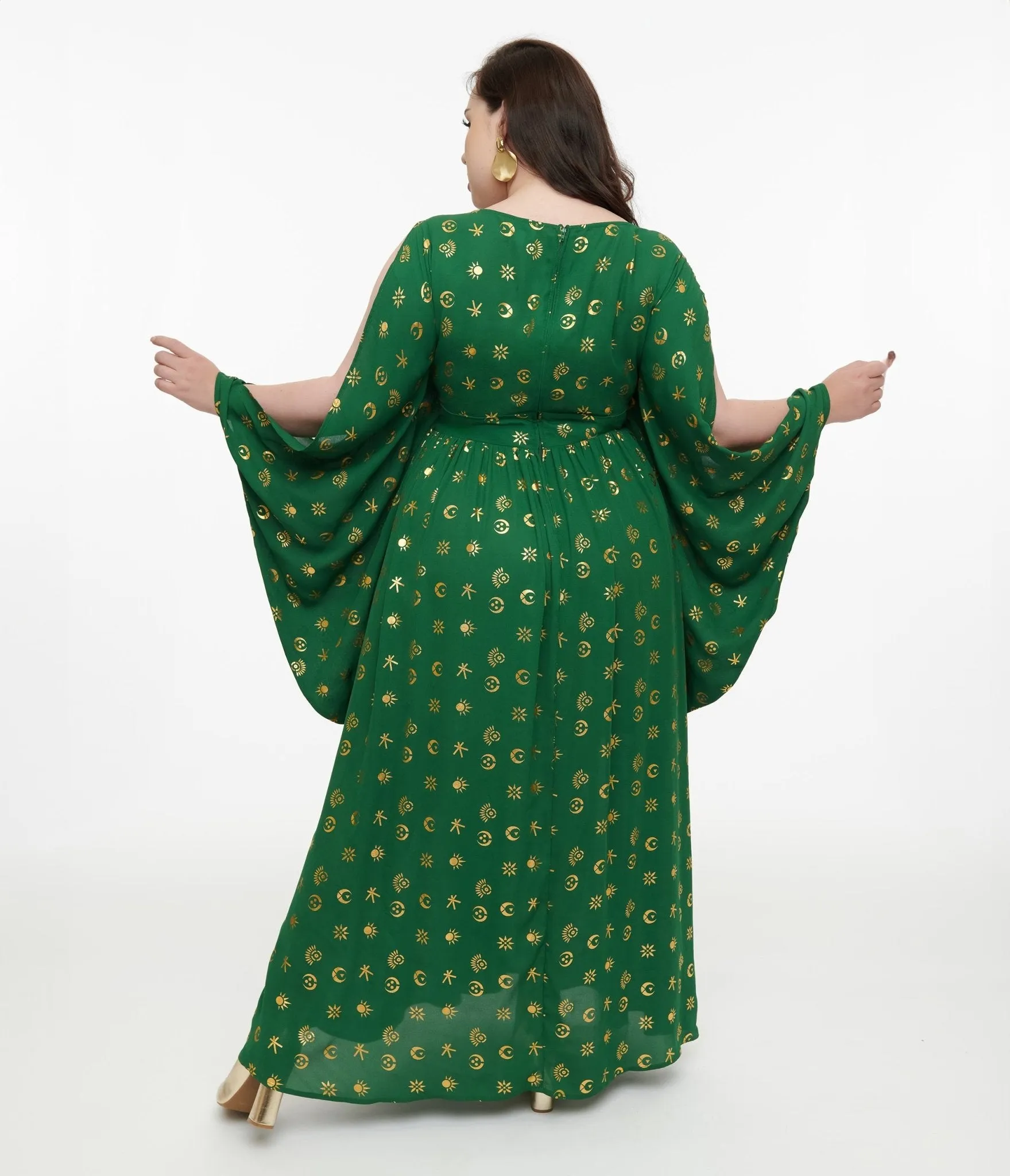 Disney Hocus Pocus Collection by Unique Vintage Plus Size Green & Gold Moon Print Caftan Casual Everyday Look