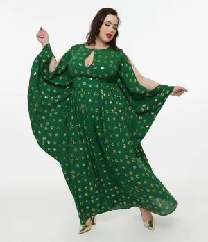 Disney Hocus Pocus Collection by Unique Vintage Plus Size Green & Gold Moon Print Caftan Casual Everyday Look