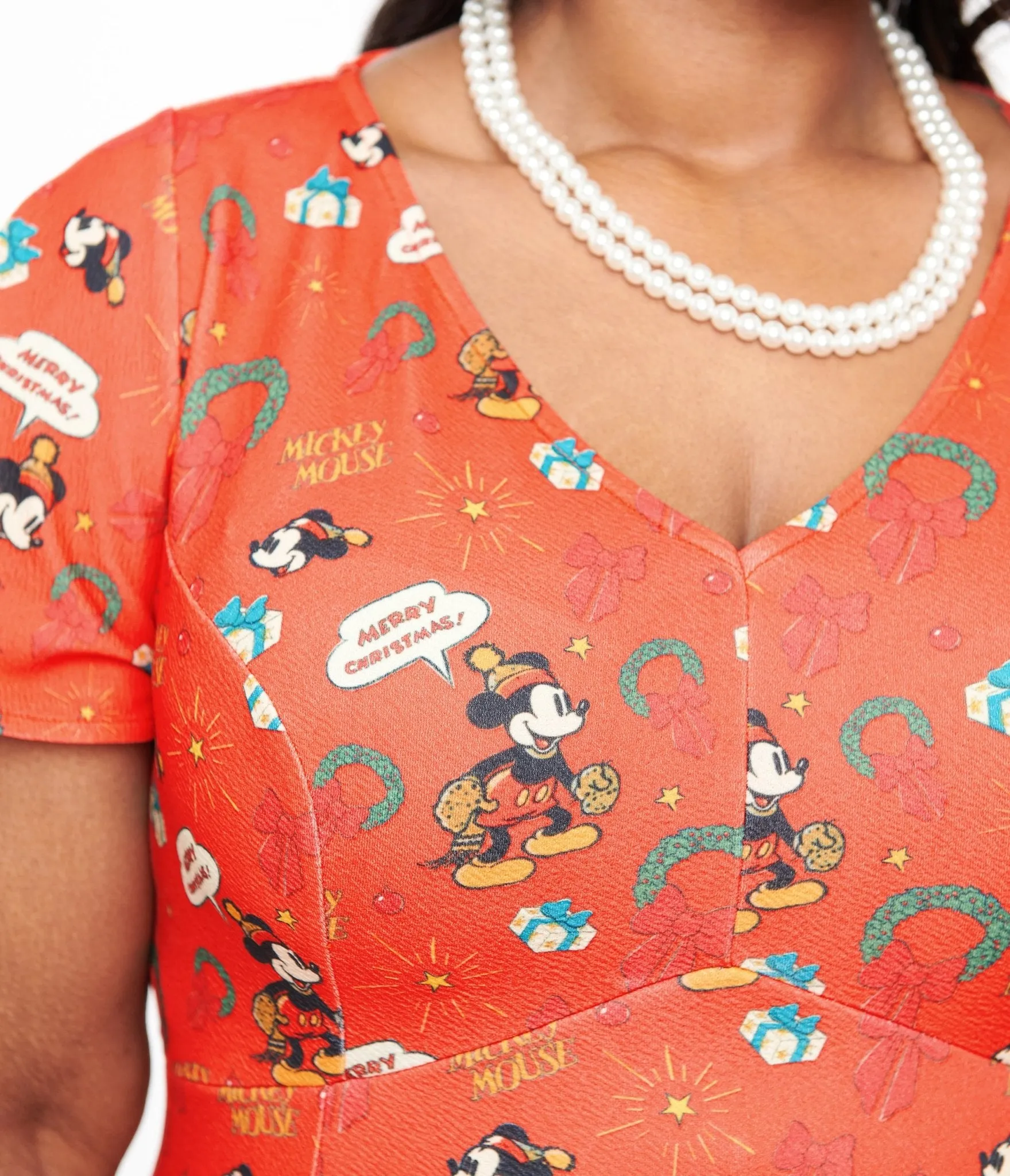 Disney Holiday Collection by Unique Vintage Plus Size Mickey Christmas Fit & Flare Dress Casual Everyday Look