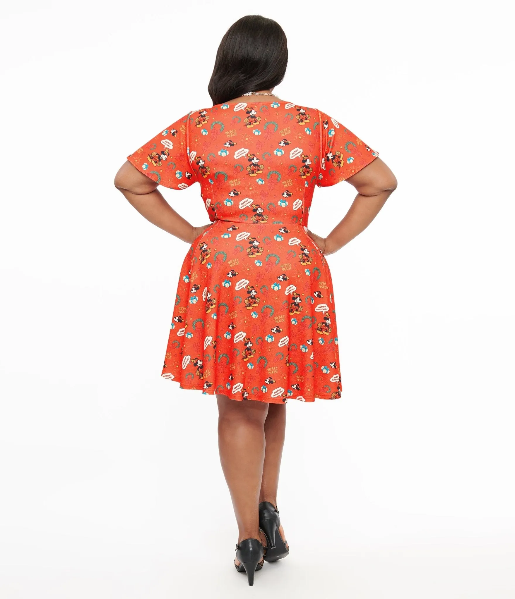 Disney Holiday Collection by Unique Vintage Plus Size Mickey Christmas Fit & Flare Dress Casual Everyday Look