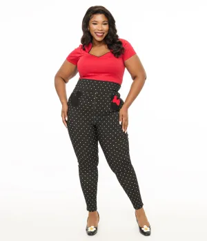 Disney Mickey & Friends Collection by Unique Vintage Plus Size Black & White Pin Dot Mickey & Minnie Mouse Pocket Rizzo Cigarette Pants Comfortable Travel Wear
