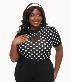 Disney Mickey & Friends Collection by Unique Vintage Plus Size Black & White Polka Dot Mickey Mouse Cutout Sweater Easy Date Night