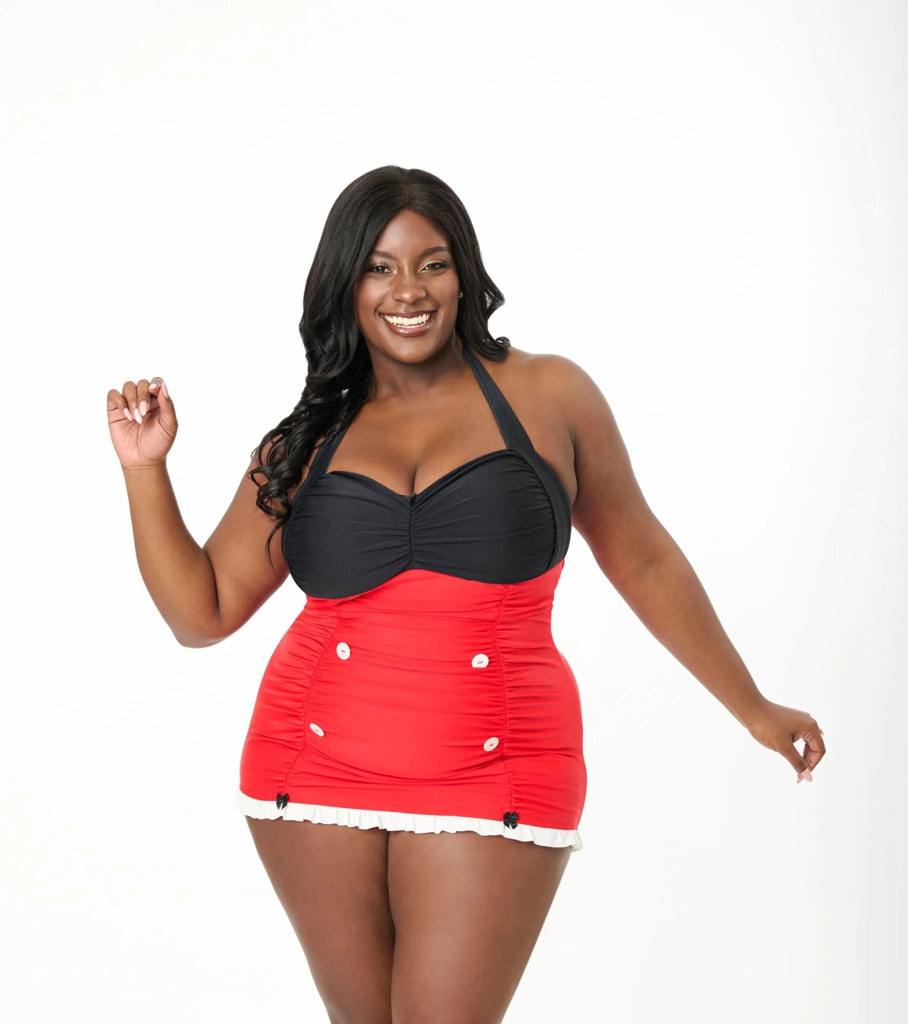 Disney Mickey & Friends Collection by Unique Vintage Plus Size Mickey Black & Red Halter Swim Dress Beach Vacation Ready