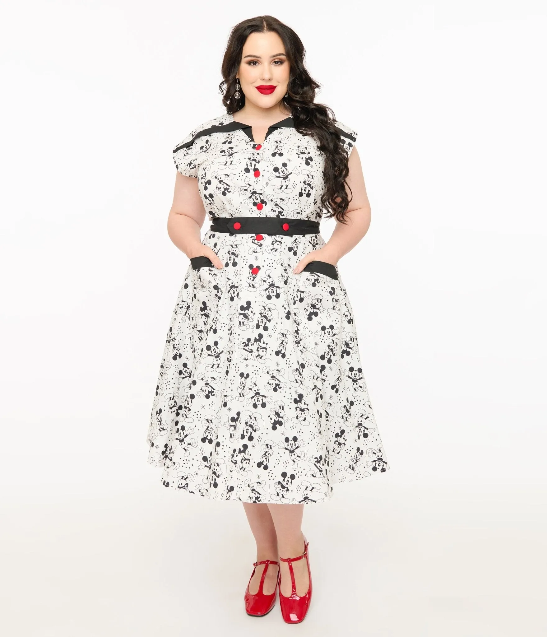 Disney Mickey & Friends Collection by Unique Vintage Plus Size Mickey Mouse Hedda Swing Dress Casual Everyday Look