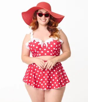 Disney Mickey & Friends Collection by Unique Vintage Plus Size Minnie Red & White Dot Swim Top Beach Vacation Ready