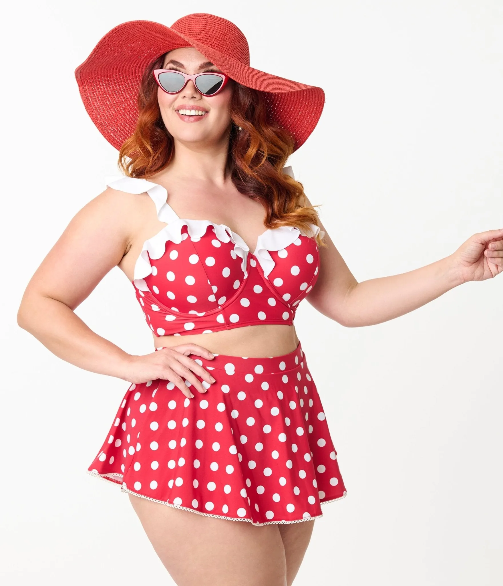 Disney Mickey & Friends Collection by Unique Vintage Plus Size Minnie Red & White Dot Swim Top Beach Vacation Ready