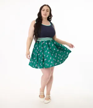 Disney Mickey & Friends Collection by Unique Vintage Plus Size Navy & Green Mickey & Goofy Print Pleated Tennis Dress Casual Everyday Look