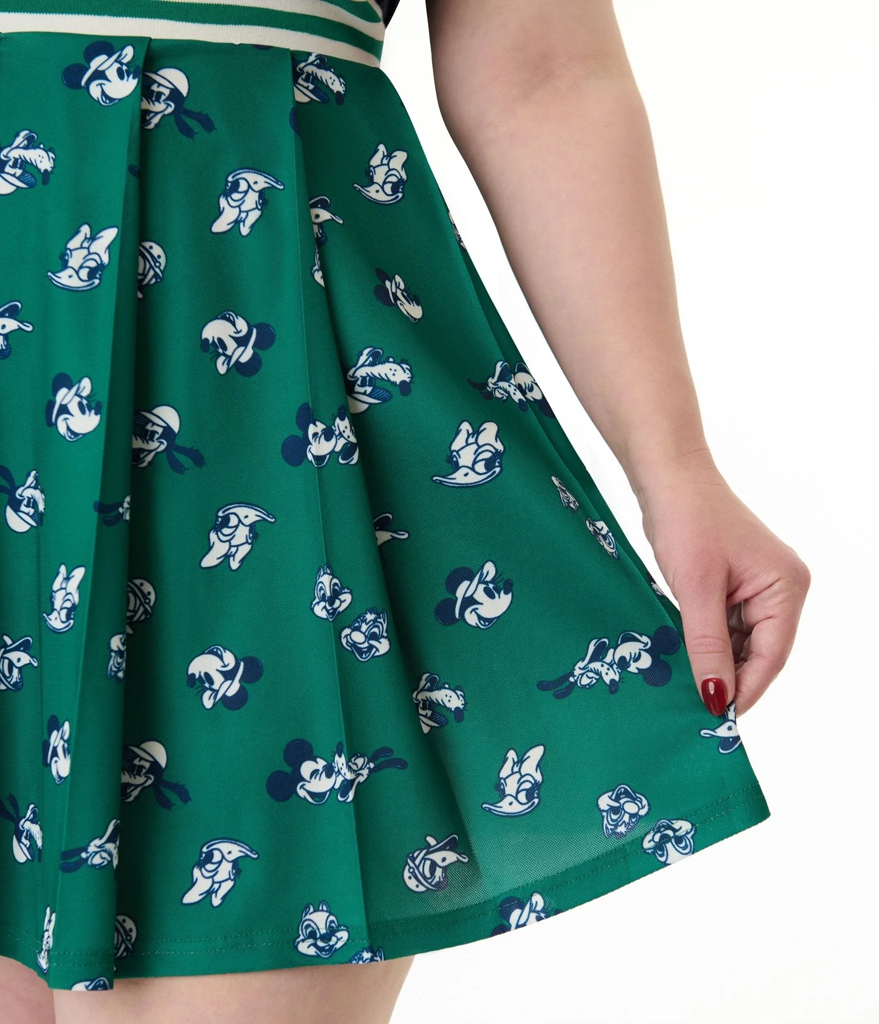 Disney Mickey & Friends Collection by Unique Vintage Plus Size Navy & Green Mickey & Goofy Print Pleated Tennis Dress Casual Everyday Look