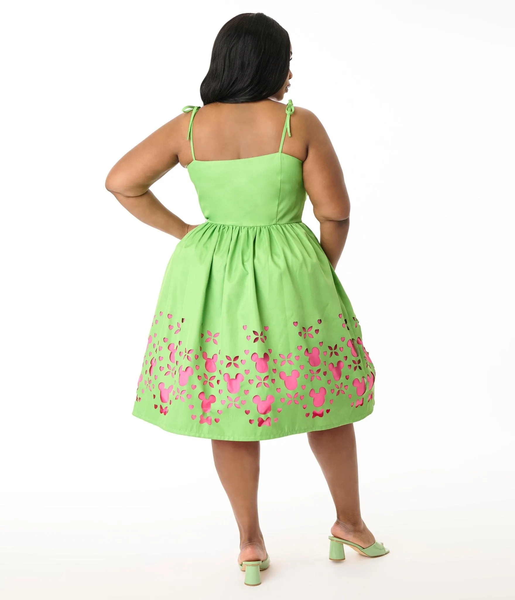 Disney Mickey & Friends Collection by Unique Vintage Plus Size Neon Green & Neon Pink Mickey Cutout Swing Dress Casual Everyday Look