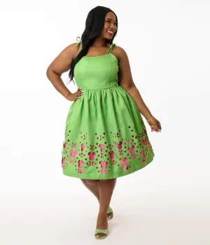 Disney Mickey & Friends Collection by Unique Vintage Plus Size Neon Green & Neon Pink Mickey Cutout Swing Dress Casual Everyday Look